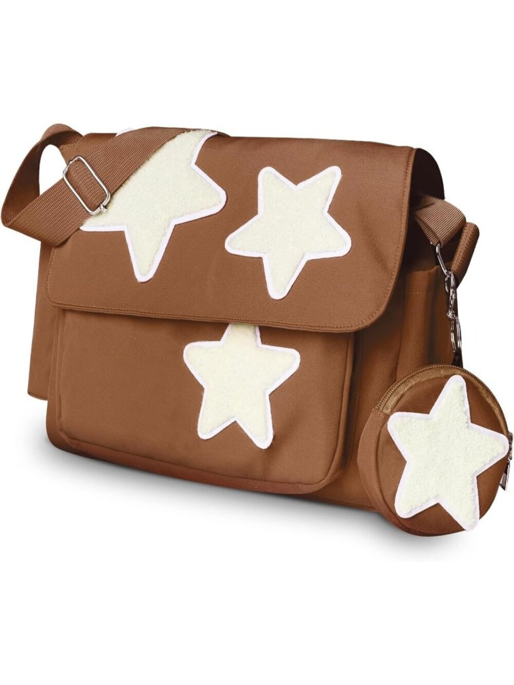 Women's Brown Lightweight Zipper Spacious Stars Tote Crossbody Shoulder Bag
